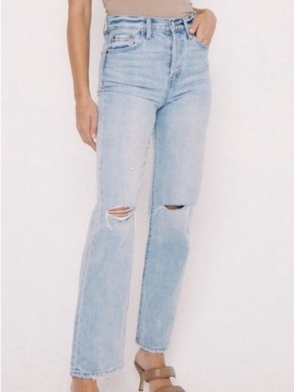 Pistola Cassie super high rise distressed Pale Blue Straight Leg Jeans size 26